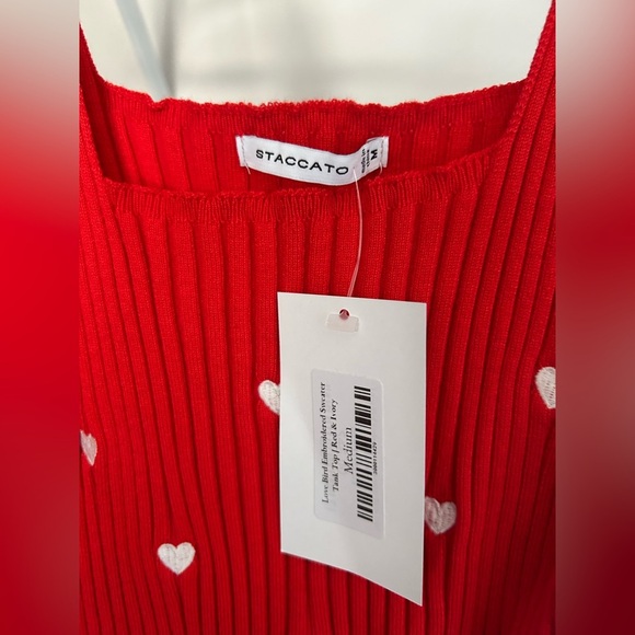 💚2/30-Staccato Vibrant Red Tank Top with White Heart Accents - Picture 2 of 5